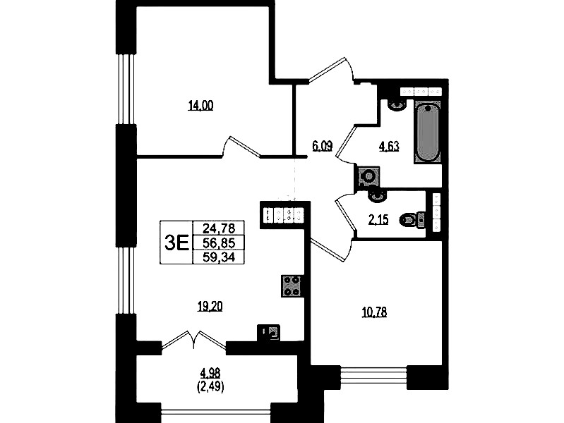 2-комнатная квартира 59.34 м², 4/4 эт., ЖК «Ranta Residence»